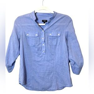 Talbots Women's 100% Cotton Top Size 8P Petite Blue Casual Office Classic